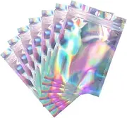 Holographic Foil Pouch Bags, 100PCS 4x6in Resealable Smell Proof Mylar Bags Rainbow Color for Food Storage Candy Wrap Coffee Bean Jewelry Lip gloss