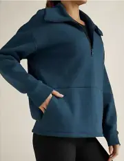 Beyond Yoga Women’s Trek Super Soft 1/2 Zip Uplift Crop Pullover Blue Gem Size M