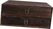 Angoily 2 Layer Solid Wood Desk Drawer Vintage Retro Desktop Storage Box Wooden Table Drawer