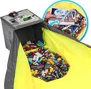 BrickCaddy Toy Storage Organizer with Play Mat and Baseplate – Compatible with LEGO and Duplo, Cube Shelf Bin with Zipper Pocket and Carry Strap for Kids' Building Bricks