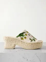 [LOEWE] LOEWE - + Paula's Ibiza Petal Embroidered Canvas Platform Espadrille Mules - Cream - IT39 IT 39 Cream