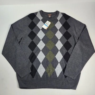 DOCKERS Sweater Mens Size XL Sleeve Crew Neck Acrylic Argyle Geometric