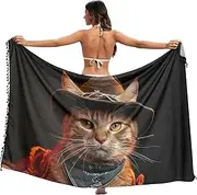 [RPLIFE] Cat Funny Cute Animal Women's Beach Sarong Cover Up, Tassel Sarong Cover Up, Sarong Beach Cover Up, Summer Beach Sarong