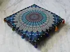 18" Indian Blue Peacock Mandala Square Floor Pillow Cushion Cover Pet Bed Throws