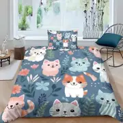 Single Duvet Cover Set, 3D Printing Cute Cat Single Duvet Cover Sets, Soft