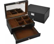 Jewelry Boxes Org for Women,2 Layer Large Jewelry Storage Ca with Mirror,A Big Pull-out Drawer and 5 Divided Compartments for Storing Rings Neckla