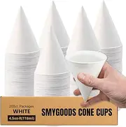 Smygoods Disposable White Paper Cone Cups (Pack of 200-4.5 oz) Eco-Friendly, Leak-Proof, Ideal for Events, Water Coolers, Quick Hydration & Efficient Cleanup