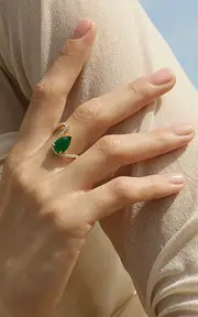 [KATKIM] 18K Yellow Gold Floating Emerald and Diamond Ring