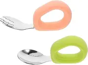 Minkissy Set of Metal Fork and Spoon Silicone Handle Toddler Elderly Durable Stylish