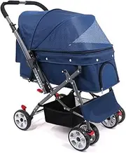 Pet Stroller Pet Stroller Four-Wheel Pet Stroller Double-Sided Pet Stroller Foldable Pet Stroller Outdoor Pet Stroller Small Pet Stroller(Blue)
