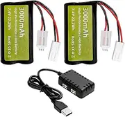 Fytoo 2PCS 7.4V 3000mAh 15C 2S Li ion Battery with Mini Tamiya Plug and 2in1 Charger Suitable for UDI009 UDI902 UDI002 AA102 feilun FT009 Remote Control Ship High-Speed Speedboat Model Battery