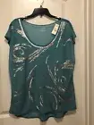 Lane Bryant 14/16 Sheer Top Teal With Silver Sequins NWT