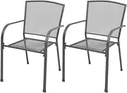 VRAXO Stackable Garden Chairs 2 pcs Steel Grey -11.8KG,42705