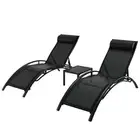 3PC Sun Lounge Outdoor Lounger Steel Table Chairs Patio Furniture Garden Gardeon