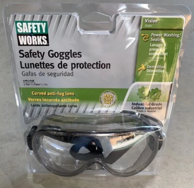 Industrial Grade Safety Goggles Curved Anti-Fog Clear Lens Lab Eye Protection
