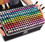 DOLAMOTY 262 Colors Alcohol Markers - Double Tip Drawing Marker, Alcohol Based Markers Set for Kids, Artist, Adult, Highlighter Pen Sketch for Painting, Coloring, Sketching and Drawing