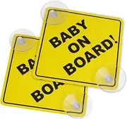 Baby On Board Sign for Car, Pack of 2 Baby on Board Car Warning Signs with Suction Cups 5 x 5 Inches Reusable Durable Visible Sticker for Window Cling for Toddler, Kid, Child