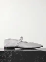 [Le Monde Béryl] Le Monde Béryl - Metallic Leather-trimmed Mesh Mary Jane Ballet Flats - Silver - IT38 IT 38 Silver