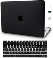 KEC Laptop Case for MacBook Pro 13" (2019/2018/2017/2016) w/ Keyboard Cover Italian Leather A1989/A1706/A1708 Touch Bar (Black Leather)