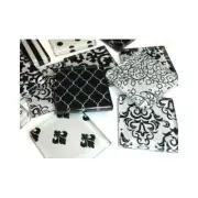 Black & White Damask Patterned Glass Tiles 2.5cm (HM) Mosaic Tiles Art Craft