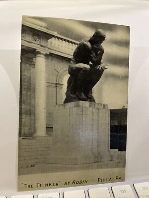 Postcard Rodin Thinker Statue Museum Philadelphia PA