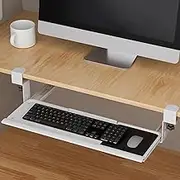 FANGXIN Keyboard Tray Under Desk, Easy to Install, Ergonomic Keyboard Tray for Home and Office, Sturdy Keyboard Drawer with Mouse Pad (White)