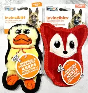 Outward Hound Invincible Dog Toy FOX & DUCK Squeaky DURABLE, NO STUFFING 2 Pack