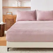 [LINENOVA] Teddy Fleece Fitted Sheet Set Single Size – Super Soft Flannel, Extra Warm & Cozy for Winter, 40cm Deep Pocket, Includes 1 Fitted Sheet & 1 Pillowcase – Dusty Pink(2-Piece Set)