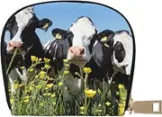[JEJEA] Black White Cows Print Credit Card Holder Wallet, Small Card Holder Wallet with Zipper,Leather Card Holder, White, One Size