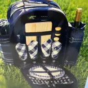 Picnic Backpack Set for 4 Navy Blue Plaid Excalibur Outdoor Living