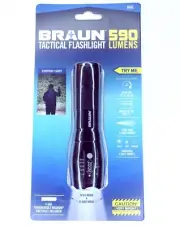 Braun Tactical Flashlight 3 modes 590 lumens 590 ft range up to 48hr runtime NEW