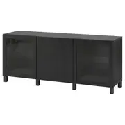 BESTÅ storage combination with drawers, black-brown Lappviken/Sindvik/Stubbarp black-brown clear glass, 180x42x74 cm