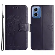 For Motorola Moto G34 5G Cell Phone Case Owl Tree Imprinted Anti-fall Leather Stand Wallet Cover