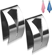 Self Adhesive Metal Towel Holders, 2PCS Grabber Stainless Steel Tea Towel Stick on Hooks for Bathroom Kitchen, Wall Mount Hook Bath Towel Hook Towel Hanger No Drilling