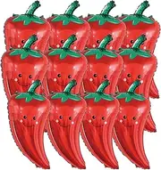 12 Pcs Inflatable Chili Balloons Chili Shaped Foil Balloon, Chili Pepper Decorations, Chili Cook off Balloons Decorations for Mexican Theme Fiesta Birthday Vegan Party Supplies