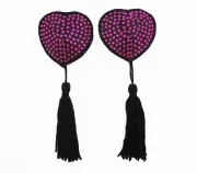 Heart Shaped Nipple Tassels With Rhinestones - Hot Pink