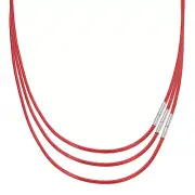 16"/18"/20" Leather Necklace Cord, 1mm Braided Leather Cord, Red/Silver