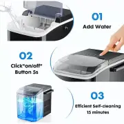 Portable Self-Cleaning Ice Maker, 9 Cubes in 6 Mins, 26.5lbs/24Hrs - Home Kitche