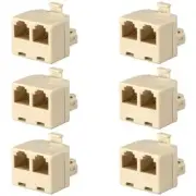 6x RJ12 6P6C 1 Male to 2 Female Telephone Phone Line T Splitter Adapter Beige