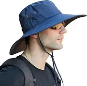 [OZ SMART SUN PROTECTION] Wide Brim Bucket Hat, UPF 50 UV Protection Sun Hat for Men/Women, Cowboy Style Boonie for Fishing, Hiking, Camping, Garden, Farming, Outdoor Exercise (Navy)