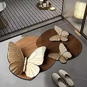 Butterfly Rug, 3D Realistic Pattern Non-Slip Absorbent Mat, Slip-Resistant, Quick-Drying, Diatomaceous Earth Bath Mat, Super Absorbent Butterfly Flower Floor Rugs for Bathroom Kitchen