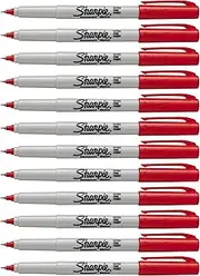 Sharpie Colour Burst Permanent Markers, Ultra-Fine Point, Red, Box of 12