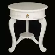 White Round Timber Table, Lamp Table, Occasional Table, Bedside Table .