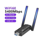 5400Mbps WiFi 6E Network Card USB 3.0 WiFi Adapter -Band 2.4G 5G 6G Wifi Receiver Dongle for 11 Dri Black