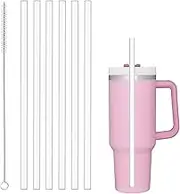 6Pcs Stanley Straws Replacement, 6 Pieces Stanley Cup Straws with 1Pcs Cleaning Brush, Reusable Straws Compatible with Stanley 14/20/30/40 Oz Cup Tumbler, Plastic Clear Straw Stanley Cup Accessories