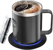 Self Heating Coffee Mug, 12oz Heated Beverage Cup With 10Hrs Auto Shut Off, 131℉ Warmer Set for Desk Home & Office (Black)