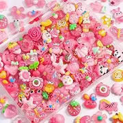 100Pcs Rose Pink Slime Charms Assorted Cute Jelly Embellishments, Kawaii Accessories, Bulk Flatback Resin Ornament for Phone Junk Cases,Nail Art Design,Crafting Scrapbooking & DIY Decoration