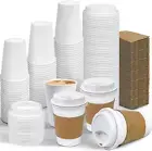 100 Pack 12 Oz Leak-Proof Coffee Cups with Lids and Sleeves Disposable to Go Hot