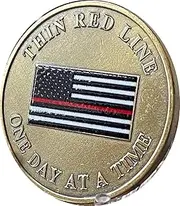 Thin Red Line Fireman American Flag One Day at A Time First Responder Medallion