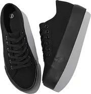 [Waluzs] Platform Sneakers for Women Low Top Platform Shoes Lace Up Womens Canvas Shoes Breathable White Tennis Shoes